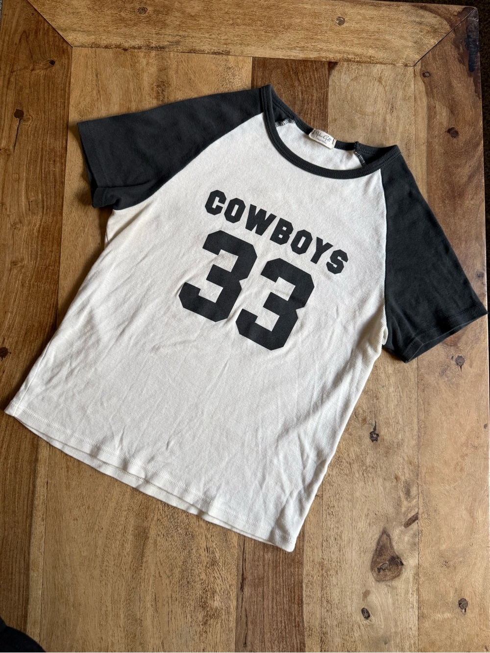 Brandy Melville Black & White 'COWBOYS 33' Raglan Tee